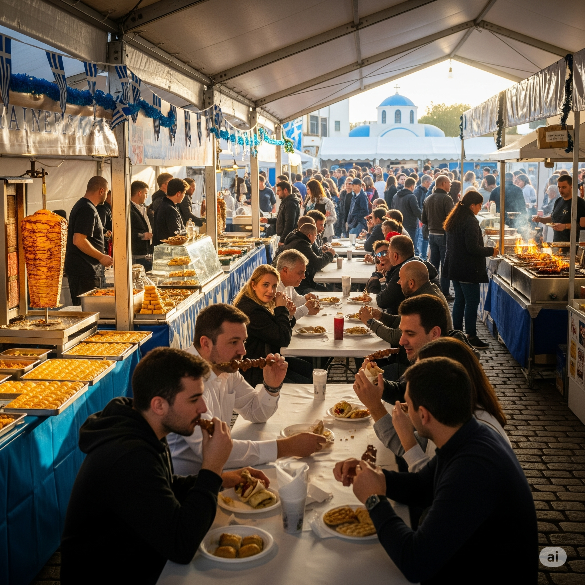 Greek festival with food stalls and community gathering